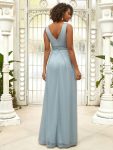 Double V Neck Floor Length Sparkly Evening Dresses for Party – Mist