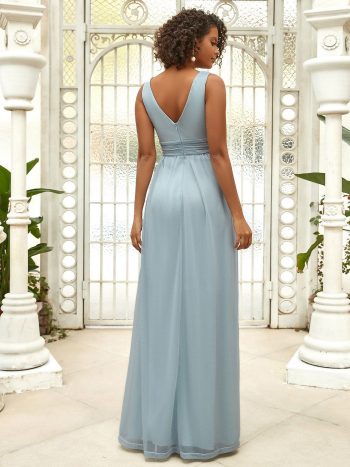 Double V Neck Floor Length Sparkly Evening Dresses for Party - Mist