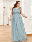 Double V Neck Maxi Long Plus Size Sparkly Evening Dresses for Party – Mist