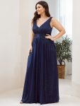 Double V Neck Floor Length Sparkly Evening Dresses for Party – Navy Blue