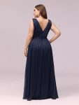 Double V Neck Maxi Long Plus Size Sparkly Evening Dresses for Party – Navy Blue