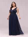 Double V Neck Maxi Long Plus Size Sparkly Evening Dresses for Party – Navy Blue