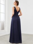 Double V Neck Floor Length Sparkly Evening Dresses for Party – Navy Blue