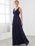 Double V Neck Floor Length Sparkly Evening Dresses for Party – Navy Blue