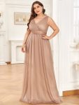 Double V Neck Maxi Long Plus Size Sparkly Evening Dresses for Party - Rose Gold