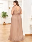 Double V Neck Maxi Long Plus Size Sparkly Evening Dresses for Party – Rose Gold