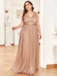 Double V Neck Maxi Long Plus Size Sparkly Evening Dresses for Party – Rose Gold