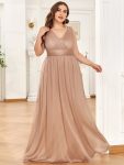 Double V Neck Maxi Long Plus Size Sparkly Evening Dresses for Party – Rose Gold