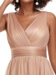 Double V Neck Floor Length Sparkly Evening Dresses for Party – Rose Gold