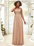 Double V Neck Floor Length Sparkly Evening Dresses for Party - Rose Gold