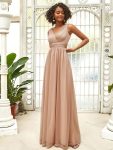 Double V Neck Floor Length Sparkly Evening Dresses for Party – Rose Gold