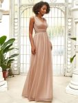 Double V Neck Floor Length Sparkly Evening Dresses for Party – Rose Gold