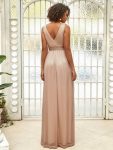 Double V Neck Floor Length Sparkly Evening Dresses for Party – Rose Gold