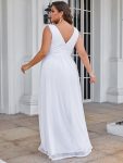 Double V Neck Maxi Long Plus Size Sparkly Evening Dresses for Party – White