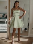 Satin Spaghetti Strap A-Line Backless Short Homecoming Dress – Sage Green