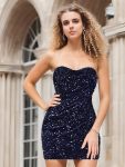 Short Strapless Sequin Backless Homecoming Dress - Navy Blue