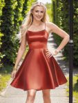 Satin Spaghetti Strap A-Line Backless Short Homecoming Dress – Burnt Orange