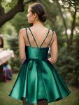 Double Spaghetti Strap with Rhinestone Satin A-Line Homecoming Dress – Dark Green