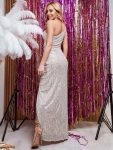 Fancy One Shoulder Sequin Long Evening Dress – Champagne