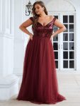 Plus Size Long Sequin Special Occasion Dresses – Burgundy