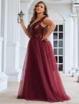 Plus Size Long Sequin Special Occasion Dresses – Burgundy