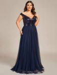 Plus Size Long Sequin Special Occasion Dresses – Navy Blue