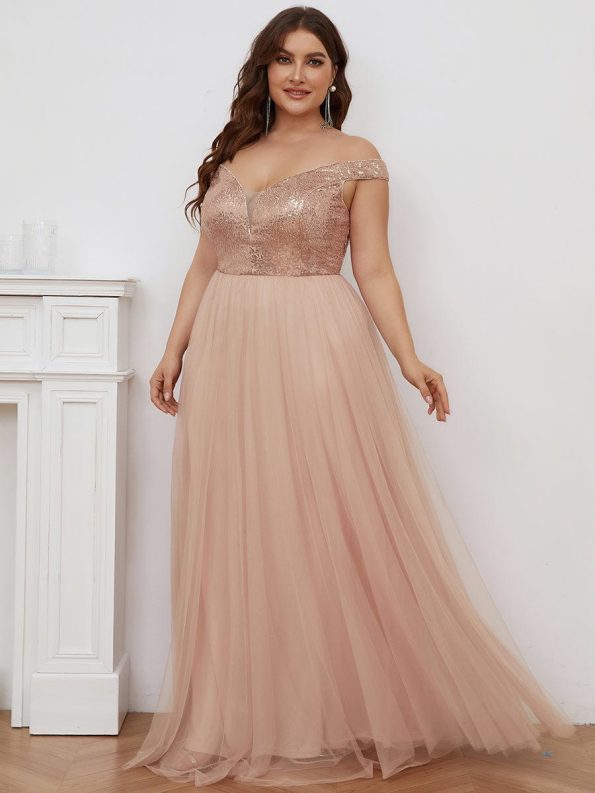 Plus Size Long Sequin Special Occasion Dresses - Rose Gold