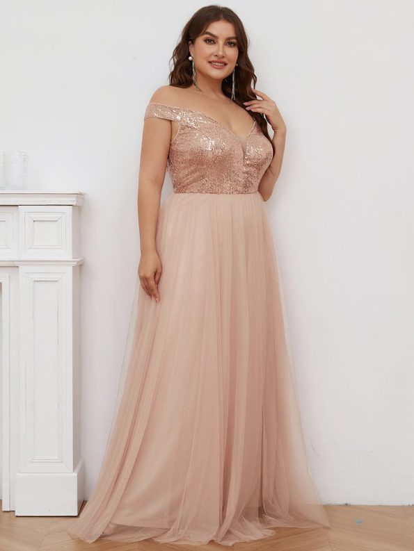 Plus Size Long Sequin Special Occasion Dresses - Rose Gold