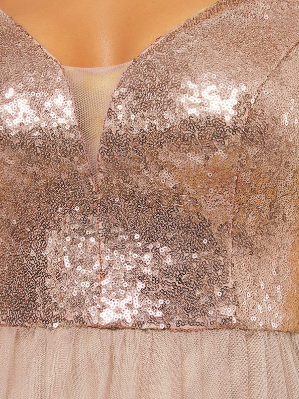 Plus Size Long Sequin Special Occasion Dresses - Rose Gold