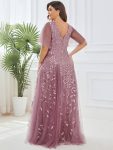 Shimmery V Neck Ruffle Sleeves Sequin Maxi Long Evening Dress – Purple Orchid