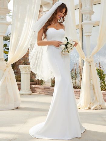 Simple Strapless Mermaid Eloping Dress for Wedding - Cream