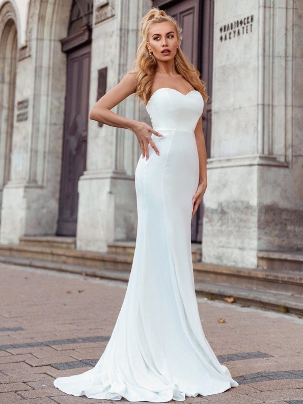 Simple Strapless Mermaid Eloping Dress for Wedding - Cream