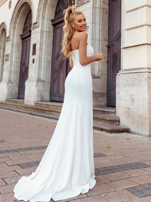 Simple Strapless Mermaid Eloping Dress for Wedding - Cream