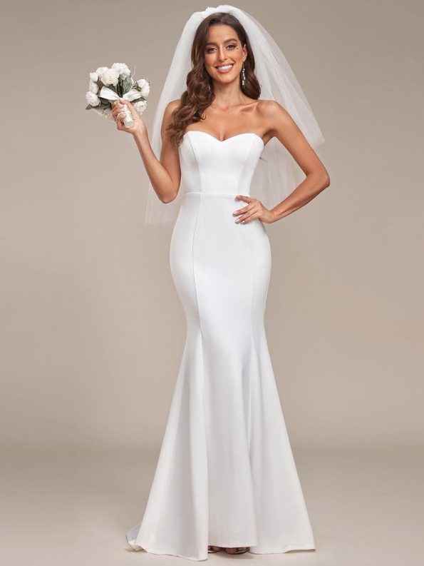 Simple Strapless Mermaid Eloping Dress for Wedding - Cream