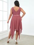 Plus Size Stunning V Neck Prom Lace Dress for Women – Cameo Brown