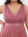 Plus Size Stunning V Neck Prom Lace Dress for Women – Cameo Brown