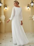 Elegant Chiffon V-Neckline Long Sleeve Formal Evening Dress – Cream