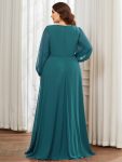 Elegant Chiffon V-Neckline Long Sleeve Formal Evening Dress – Teal