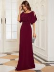 Trendy Round Neck Bodycon Wedding Guest Dress with Sleeves – Burgundy