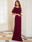 Trendy Round Neck Bodycon Wedding Guest Dress with Sleeves – Burgundy