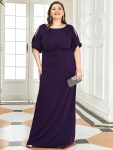 Trendy Round Neck Bodycon Wedding Guest Dress with Sleeves – Dark Purple