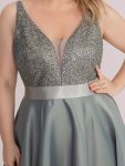 High Low Sleeveless Plus Size Dresses With Sequin for Evening – Grey