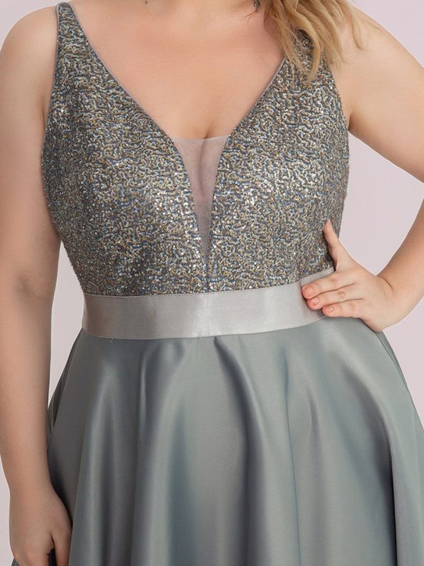 High Low Sleeveless Plus Size Dresses With Sequin for Evening - Grey