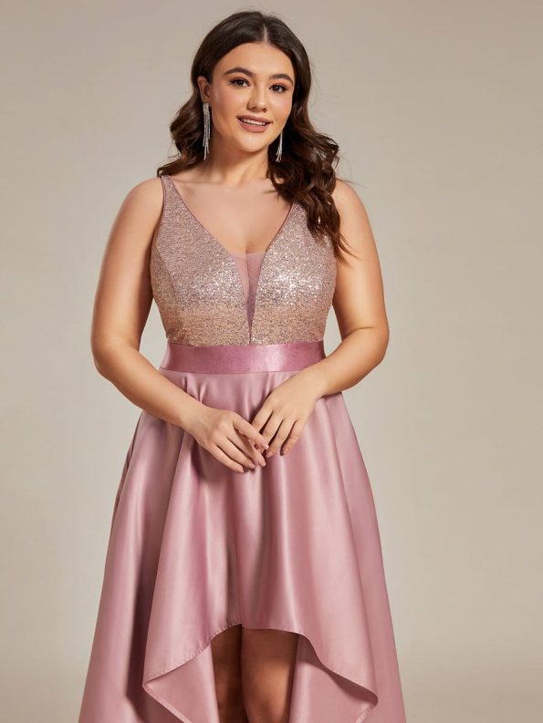 High Low Sleeveless Plus Size Dresses With Sequin for Evening - Purple Orchid