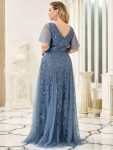 Shimmery V Neck Ruffle Sleeves Sequin Maxi Long Evening Dress – Dusty Navy