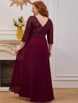 Sexy V Neck Sequin Evening Dresses with 3/4 Sleeve – Burgundy