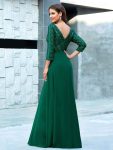 Sexy V Neck Sequin Evening Dresses with 3/4 Sleeve – Dark Green