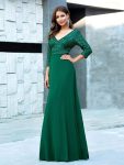 Sexy V Neck Sequin Evening Dresses with 3/4 Sleeve – Dark Green