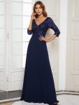 Sexy V Neck Sequin Evening Dresses with 3/4 Sleeve – Navy Blue