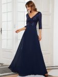 Sexy V Neck Sequin Evening Dresses with 3/4 Sleeve – Navy Blue